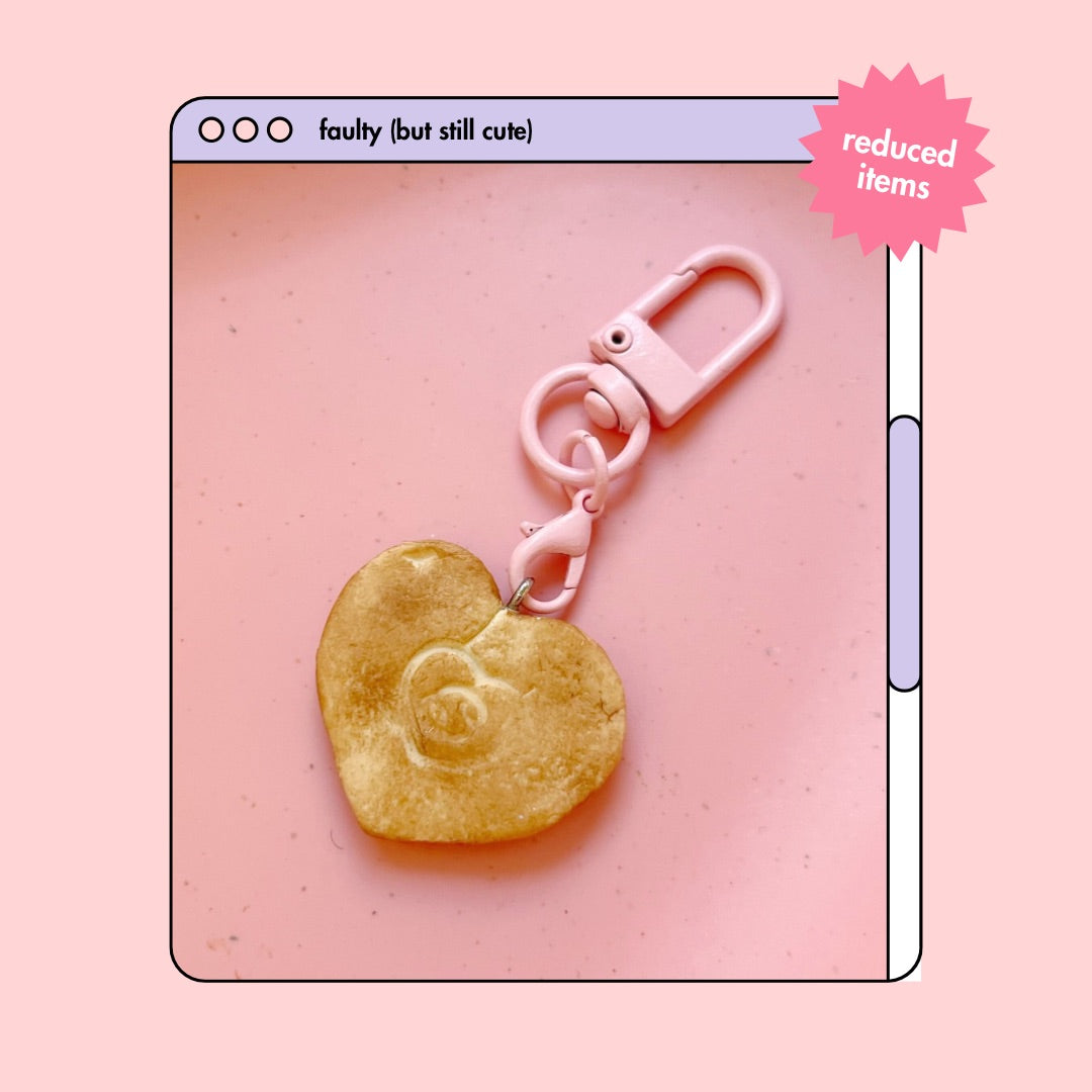 heart shaped chocolate chip cookie keyring (faulty but still cute)