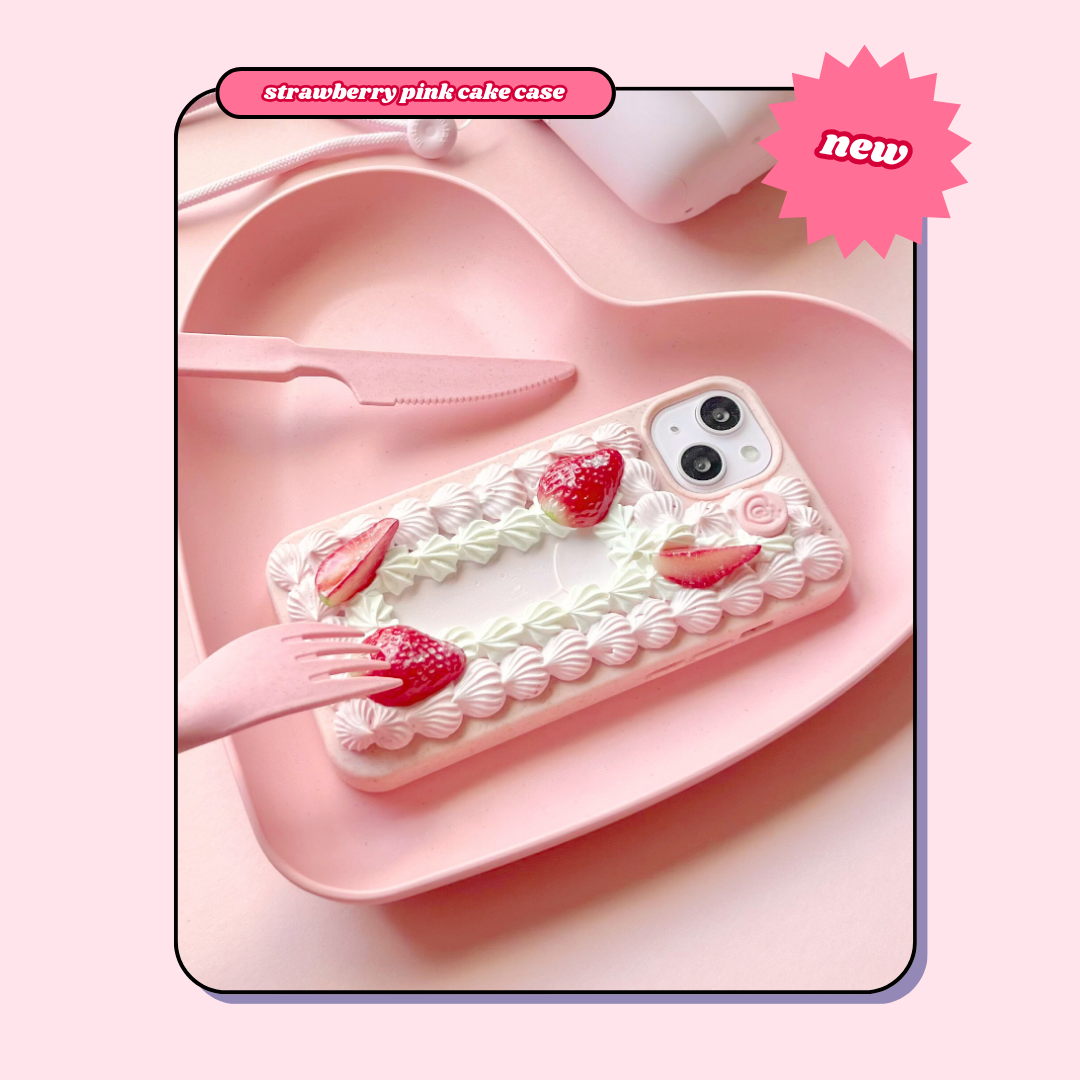 birthday pink aesthetic strawberry cream cake decoden phone case