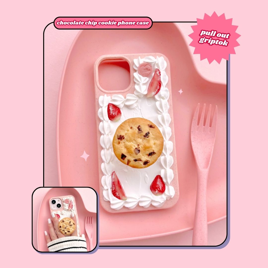 chocolate chip cookie pull out grip decoden phone case