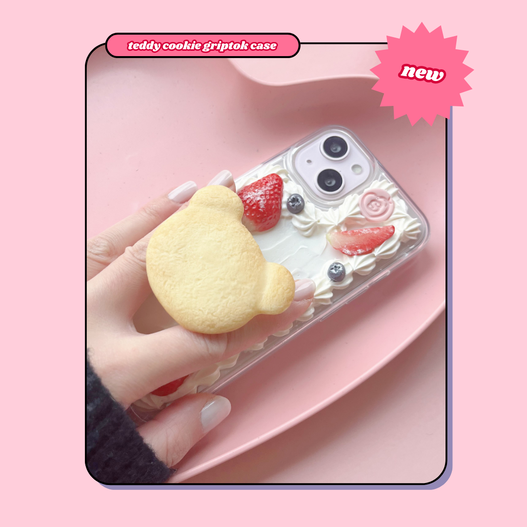 teddy bear heart butter cookie pull out griptok decoden phone case