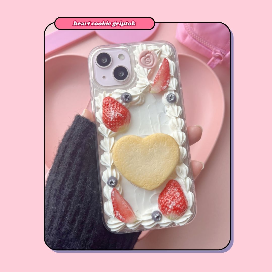 teddy bear heart butter cookie pull out griptok decoden phone case