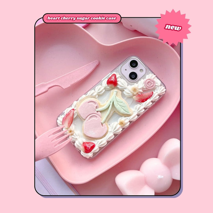 heart cherry shaped sugar cookie decoden phone case with strawberries