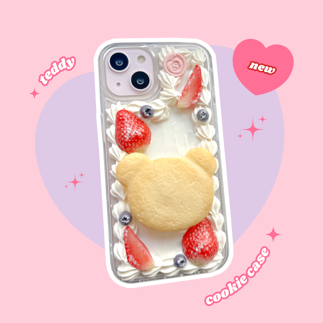 teddy bear heart butter cookie pull out griptok decoden phone case