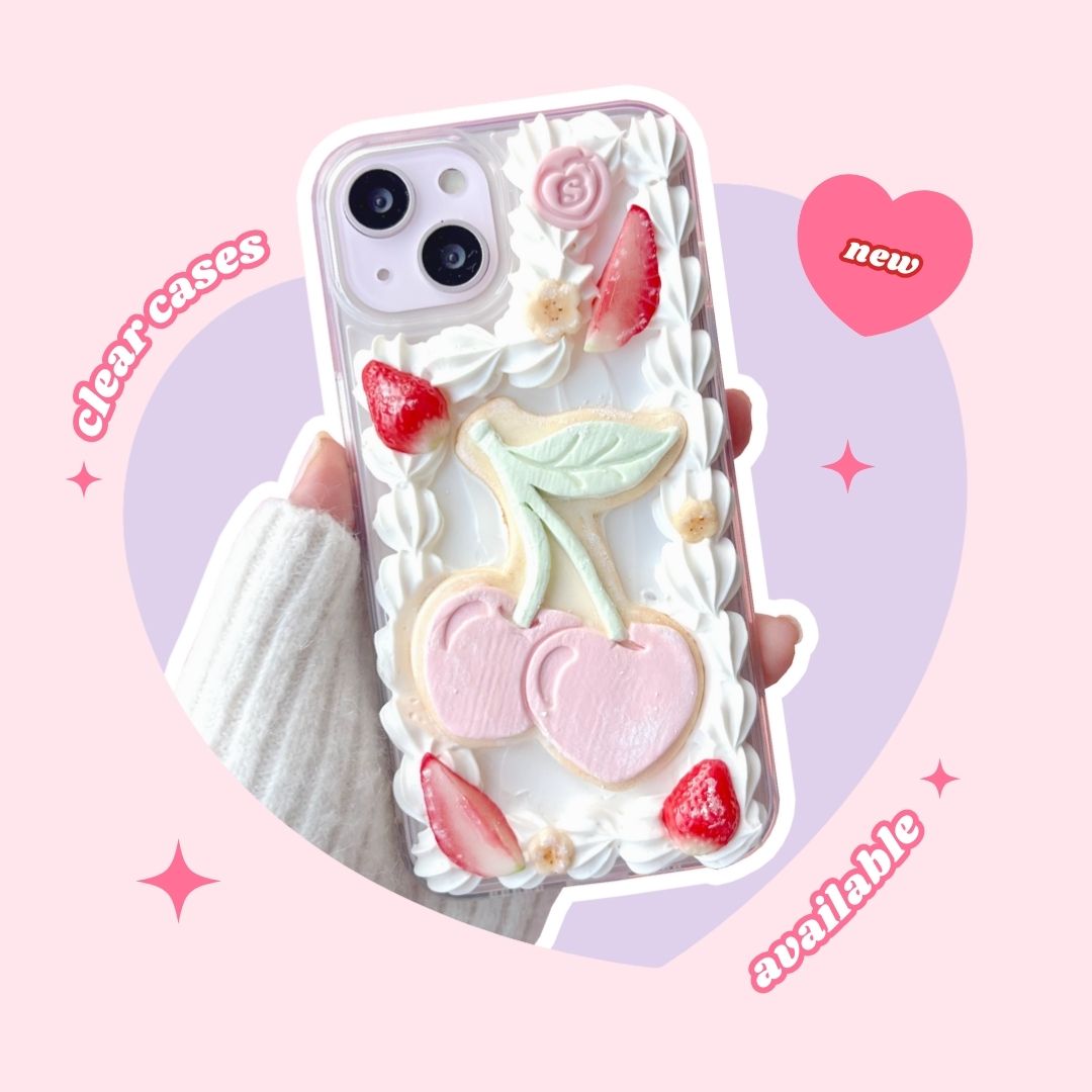 heart cherry shaped sugar cookie decoden phone case with strawberries