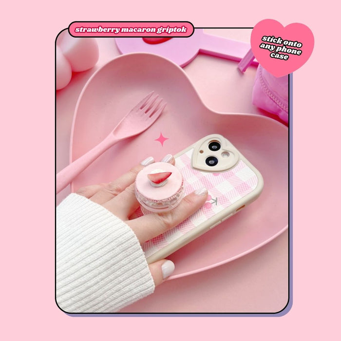 strawberry pink whipped cream macaron pull out phone grip