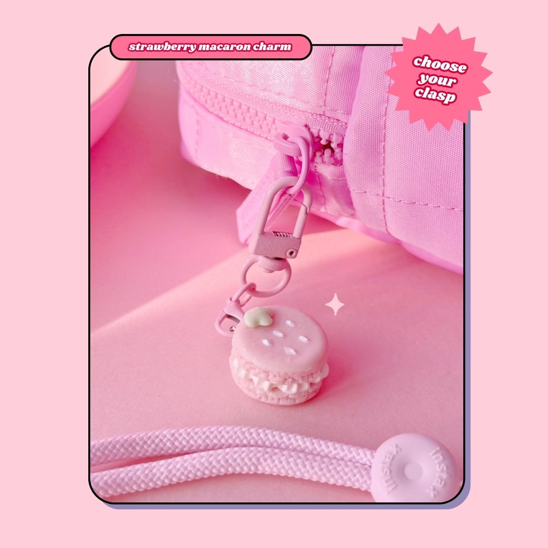 strawberry macaron whipped cream keyring