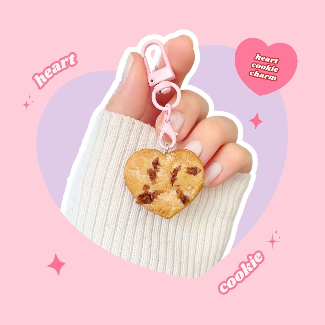 heart shaped chocolate chip cookie keyring