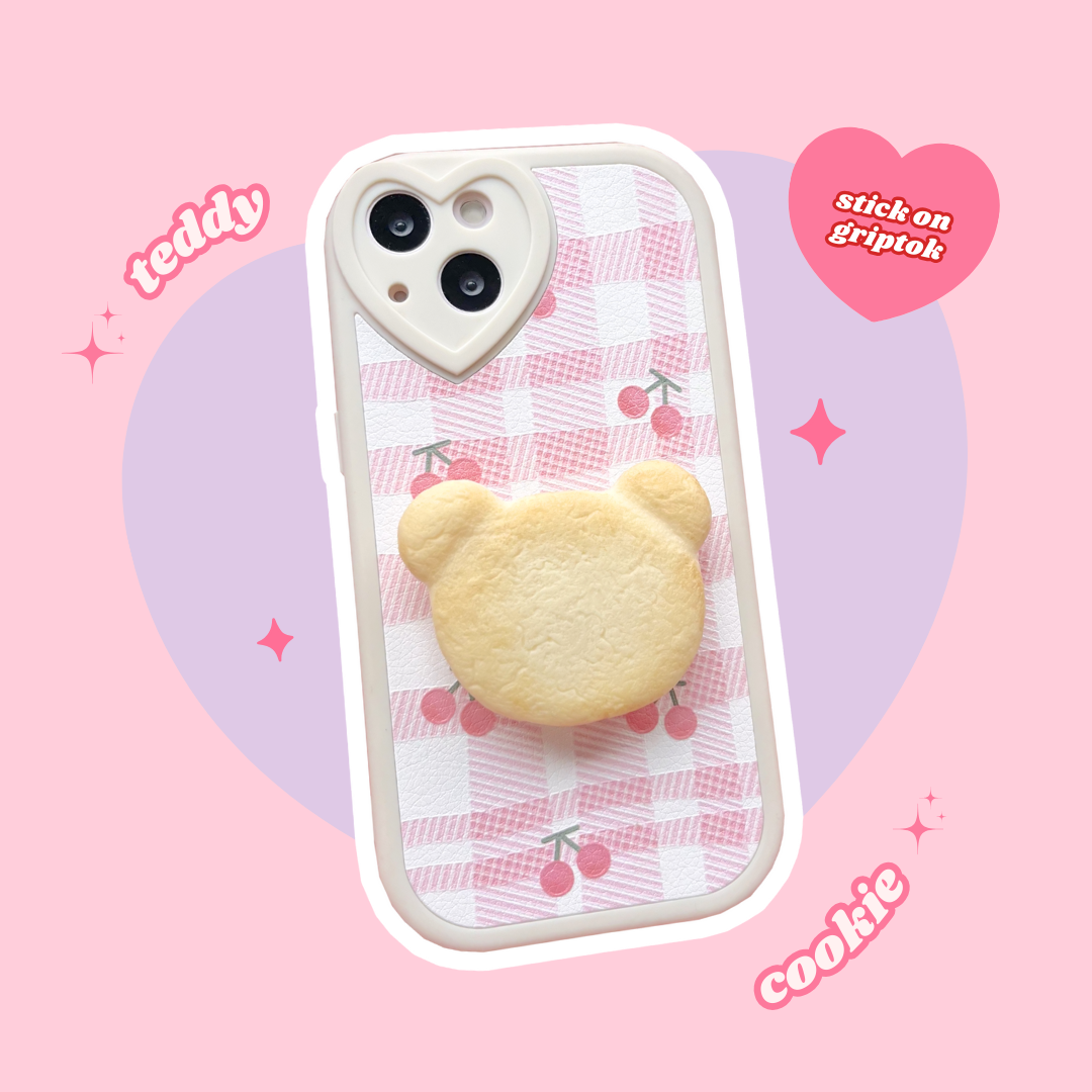 teddy bear butter cookie pull out phone griptok