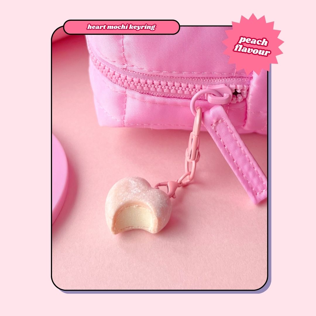 heart shaped sakura pink ice cream mochi keyring with lobster clasp