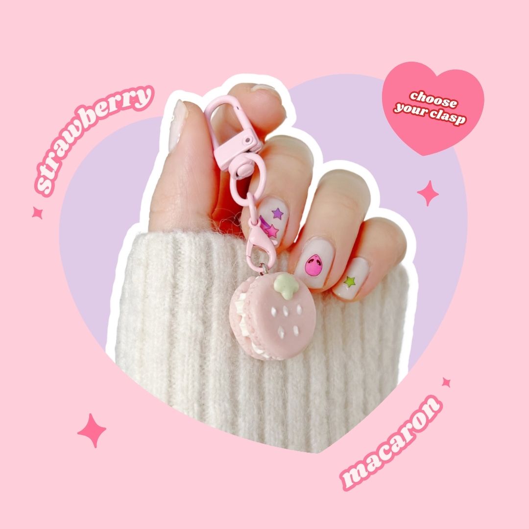 strawberry macaron whipped cream keyring